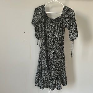 Midi ruched floral - black white zara dress